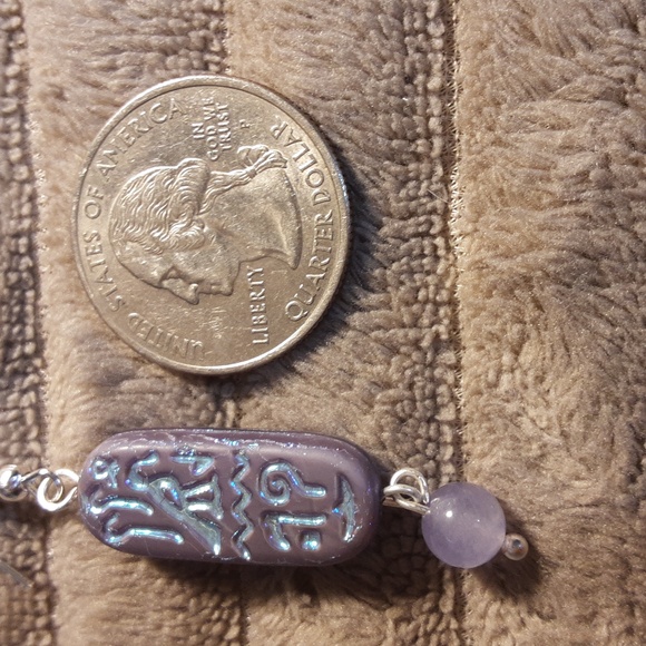 Hand Crafted Egyptian Cartouche Earrings  Purple  Pierced Hielogryphics - Picture 5 of 5